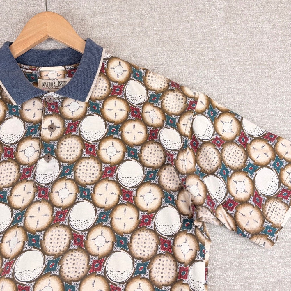 Vintage Natural Issue Men LG Golf Collection Multi Color Cotton Polo Shirt Dad